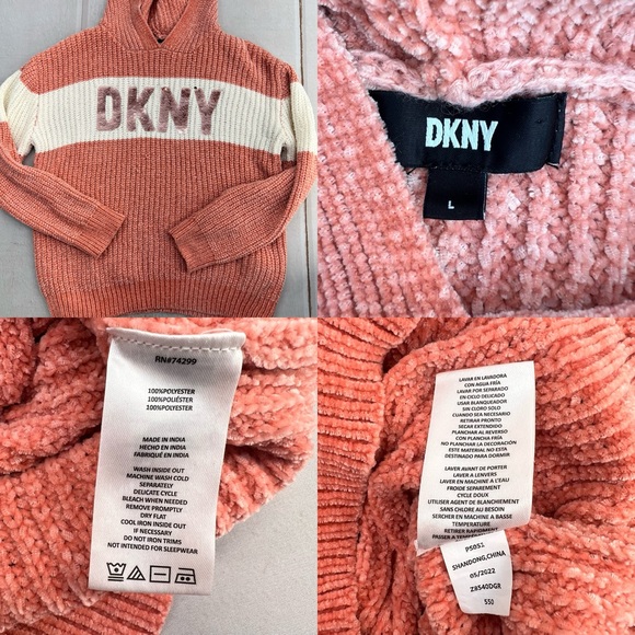 DKNY Girls Pink Sweatshirt Hoodie knit SIZE LARGE - Picture 16 of 17